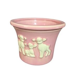 Vintage Haeger Pink Lamb Planter Ceramic Baby Nursery Sheep Pot USA 202